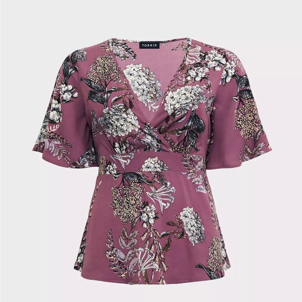 Torrid Purple Floral Print Smocked Tie Back Babydoll Top size 4
